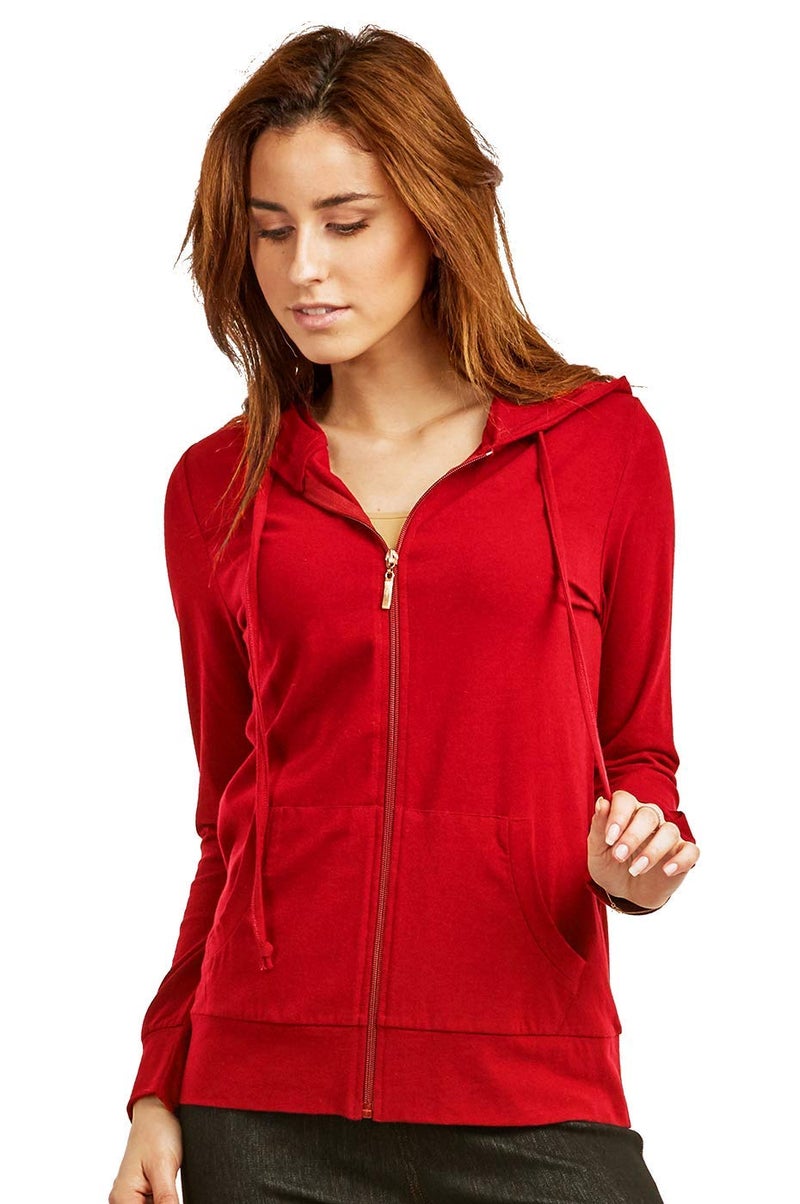 Sofra Women's Thin Cotton Zip Up Hoodie Jacket (S, Red) - Image 1